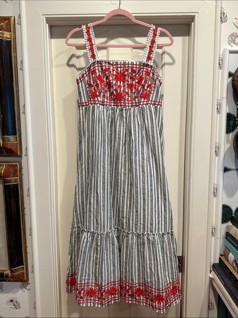 Kate Spade Embroidered Red & White Striped Sundress